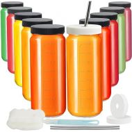 Ruckae 16oz 10 Pack Juice Bottles, Glass Bottles with Lids, Smoothie Cup Lids and Straws, Water Bottle Mason Jar Drinking Glasses for Juicing, Smoothies, Kombucha