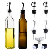 Ruckae STONEKAE Olive Oil Dispenser Set,2 pcs 17oz Olive Oil Bottles + 4 pcs Olive Oil Spout+Funnel,Olive Oil Bottle and Vinegar Bottle Glass Set for Kitchen
