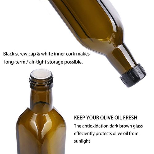  Ruckae STONEKAE Olive Oil Dispenser Set,2 pcs 17oz Olive Oil Bottles + 4 pcs Olive Oil Spout+Funnel,Olive Oil Bottle and Vinegar Bottle Glass Set for Kitchen