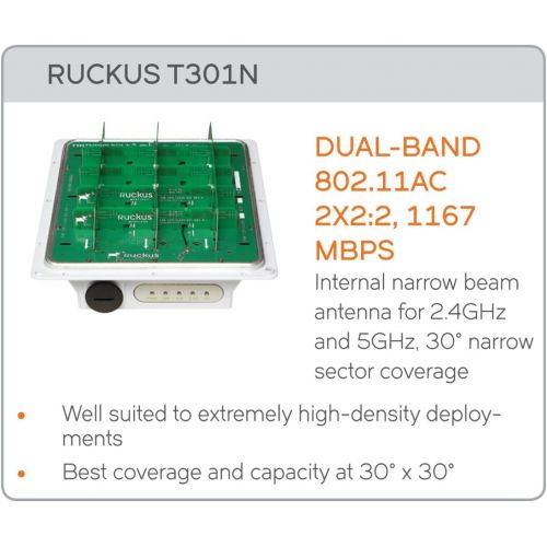  Ruckus Wireless Ruckus Zoneflex T301n Outdoor Access Point (802.11ac, Narrow Beam Antennas, Dual-Band 2.4GHz and 5GHz Antennas, Beamflex, Water and Dustproof POE) 901-T301-US61