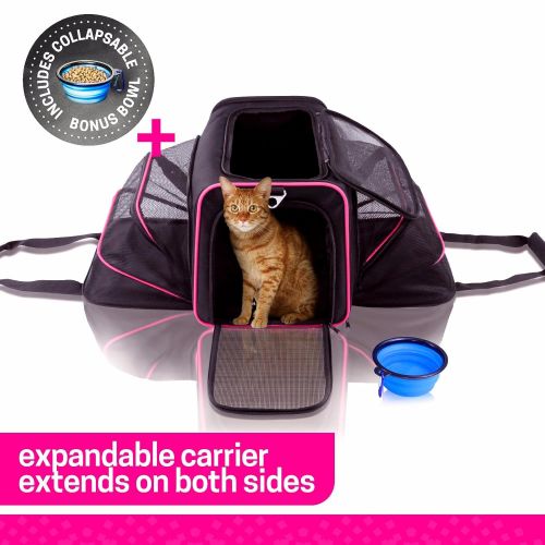  UNLEASHED Ruff n Ruffus Dual Expandable Soft Pet Carrier | Airline Approved | Safe use as pet Car Seat Dogs Cats Small Pets | Two Sided Expandable Kennel Crate | Spacious Soft Inte