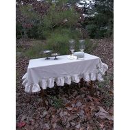 Ruffled Linen Tablecloth, Custom Sizes, Natural Linen Tablecloth, French Country Tablecloth, Cottage Chic Table Linens