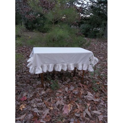  Ruffled Linen Tablecloth, Custom Sizes, Natural Linen Tablecloth, French Country Tablecloth, Cottage Chic Table Linens