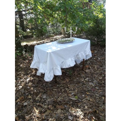  Ruffled Linen Tablecloth, Custom Sizes, Natural Linen Tablecloth, French Country Tablecloth, Cottage Chic Table Linens