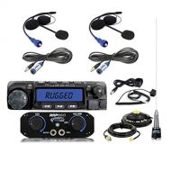 Rugged Radios RRP660 Intercom and RM60 60 Watt VHF Two Way Mobile Radio 2 Place Race System Kit with Helmet Kits, Push to Talk Cables, Intercom Cables, Antenna and Antenna Mount