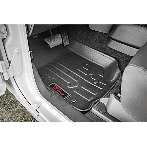  Rugged Rough Country Floor Liners Compatible w/ 2007-2013 Jeep Wrangler JK 4DR 1st 2nd Row Black Weather Floor Mats M-60712