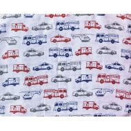 Rugged Bear Kids Sheet Set Red Blue Fire Trucks Police Cars Helicopters Ambulances on White (Full)