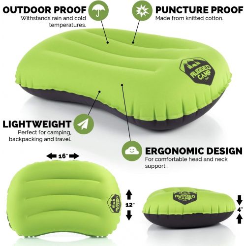  Rugged Camp Camping Pillow - Inflatable Pillow - Camp Pillows - Multiple Colors - Compressible Backpacking Pillow, Beach Pillow, Ergonomic Neck Air Pillow & Lumbar Pillow - Use as a Beach Pill