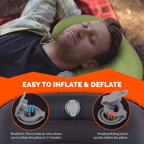  Rugged Camp Camping Pillow - Inflatable Pillow - Camp Pillows - Multiple Colors - Compressible Backpacking Pillow, Beach Pillow, Ergonomic Neck Air Pillow & Lumbar Pillow - Use as a Beach Pill