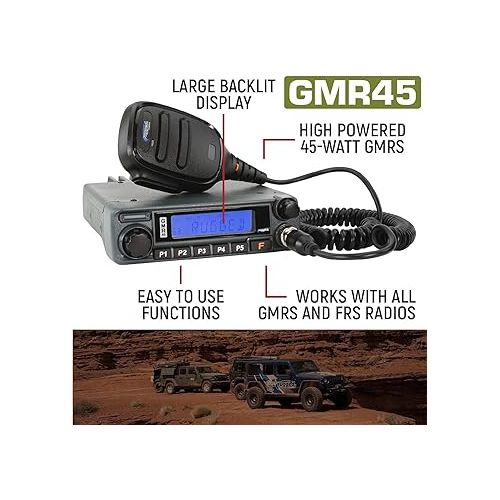  Rugged Radios GMRS 45 Watt Long Range Two Way Mobile Radio Kit for Overlanding Off Road Farming