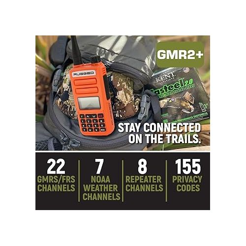  Rugged GMRS Two Way Handheld Radio Walkie Talkie for Hiking Camping Overlanding Off Road - Features Safety Orange Long Range Weather Channels and Rechargeable Battery