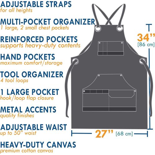  [아마존베스트]Rugged Tools Work Apron - Heavy Duty Canvas Shop Apron with Tool Pockets (Black)