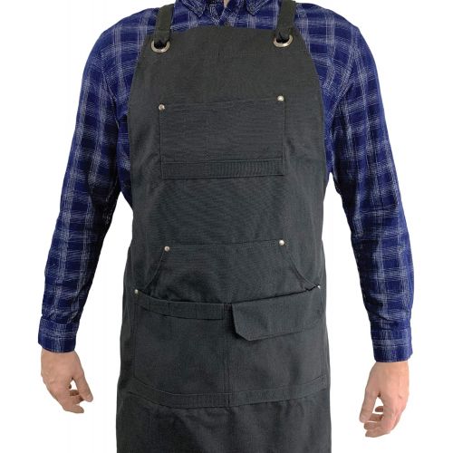  [아마존베스트]Rugged Tools Work Apron - Heavy Duty Canvas Shop Apron with Tool Pockets (Black)