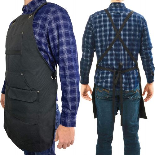  [아마존베스트]Rugged Tools Work Apron - Heavy Duty Canvas Shop Apron with Tool Pockets (Black)