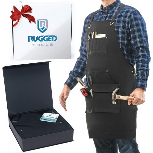  [아마존베스트]Rugged Tools Work Apron - Heavy Duty Canvas Shop Apron with Tool Pockets (Black)