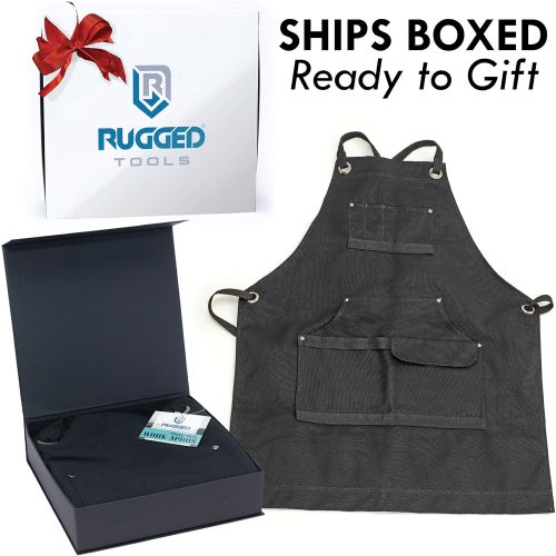  [아마존베스트]Rugged Tools Work Apron - Heavy Duty Canvas Shop Apron with Tool Pockets (Black)