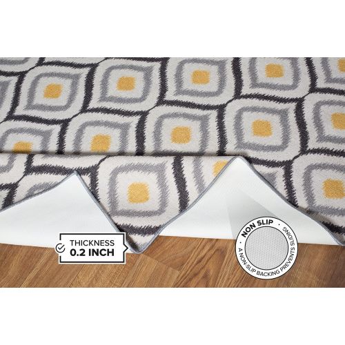  Rugshop Modern Moroccan Design Non-Slip (Non-Skid) Area Rug 5 X 7 (5 3 X 7 3) Gray-Yellow