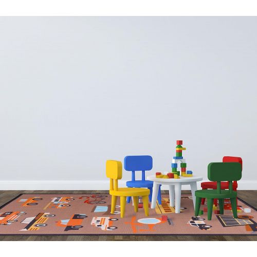  Rugshop Kids Play Transportation Non-Slip (Non-Skid) Area Rug 5 X 7 Multi