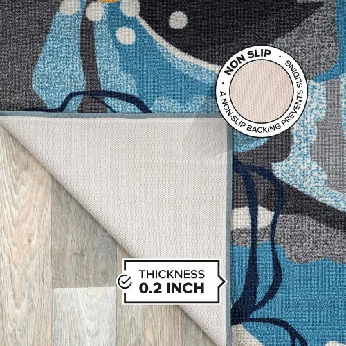  Rugshop Modern Large Floral Non-Slip (Non-Skid) Area Rug Runner 2 X 7 (22 X 84) Gray-Blue