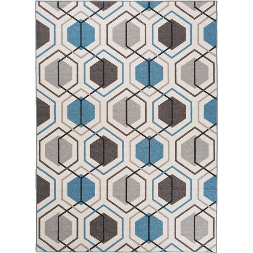  Rugshop Contemporary Geometric Stripe Non-Slip (Non-Skid) Area Rug 8 x 10 (7 10 x 10) Blue