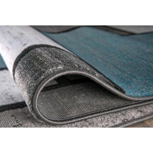  Rugshop Contemporary Modern Boxes Area Rug 2 x 3 Blue/Gray