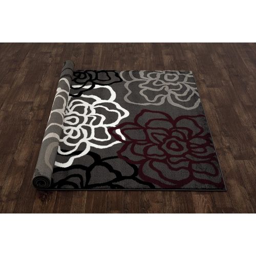  Rugshop Contemporary Modern Floral Flowers Area Rug 6 6 X 9 Red/Gray