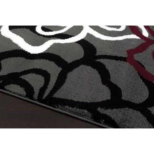  Rugshop Contemporary Modern Floral Flowers Area Rug 6 6 X 9 Red/Gray