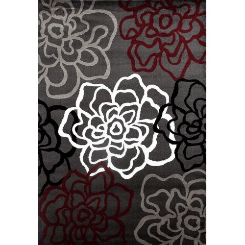  Rugshop Contemporary Modern Floral Flowers Area Rug 6 6 X 9 Red/Gray