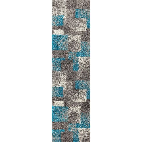  Rugshop Cozy Contemporary Geometric Boxes Shag Area Rug 710 X 10 GrayBlue