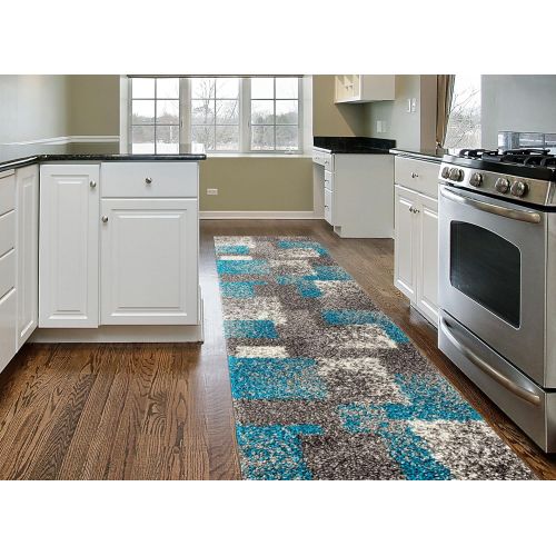  Rugshop Cozy Contemporary Geometric Boxes Shag Area Rug 710 X 10 GrayBlue