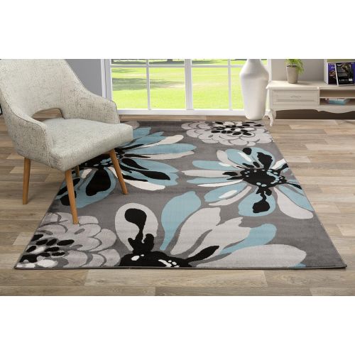  Rugshop Modern Flowers Area Rug 5 3 x 7 3 Blue