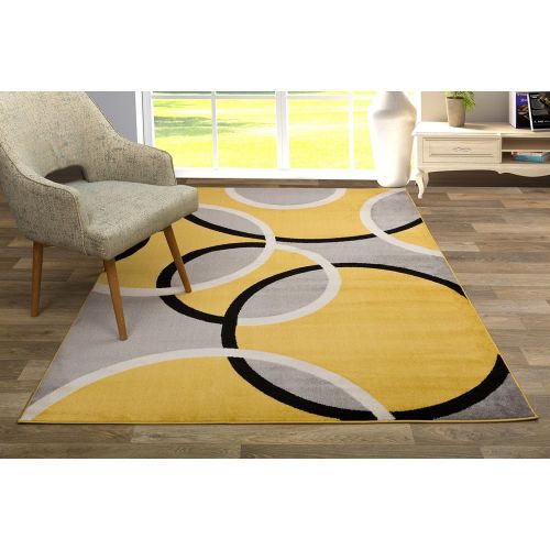  Rugshop Contemporary Abstract Circles Area Rug 5 3 x 7 3 Yellow
