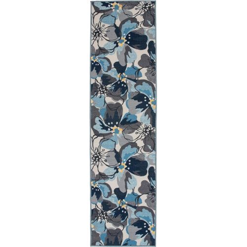  Rugshop Modern Large Floral Non-Slip (Non-Skid) Area Rug Runner 2 X 7 (22 X 84) Gray-Blue