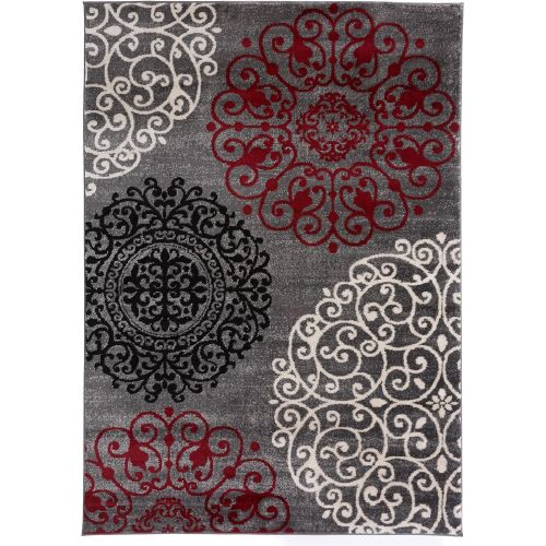  Rugshop Contemporary Modern Floral Indoor Soft Area Rug 53 x 73 Gray