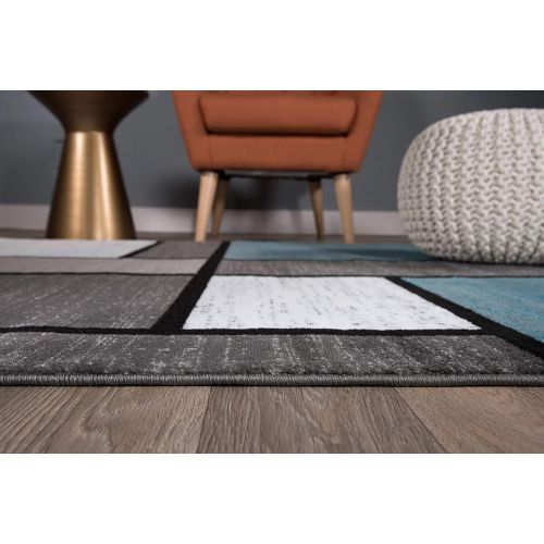  Rugshop Contemporary Modern Boxes Area Rug 5 3 X 7 3 BlueGray