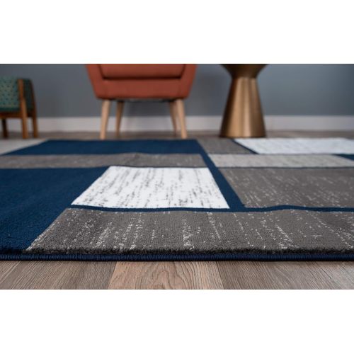  Rugshop Contemporary Modern Boxes Area Rug 5 3 X 7 3 BlueGray