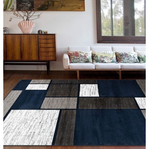  Rugshop Contemporary Modern Boxes Area Rug 5 3 X 7 3 BlueGray