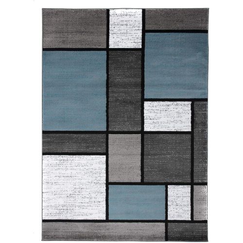  Rugshop Contemporary Modern Boxes Area Rug 5 3 X 7 3 BlueGray