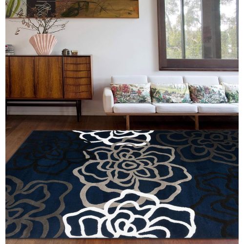  Rugshop Contemporary Modern Floral Flowers Area Rug, 5 3 x 7 3, Gray
