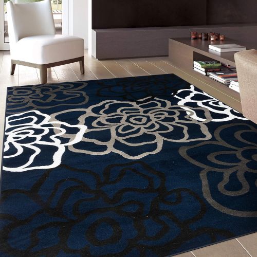  Rugshop Contemporary Modern Floral Flowers Area Rug, 5 3 x 7 3, Gray