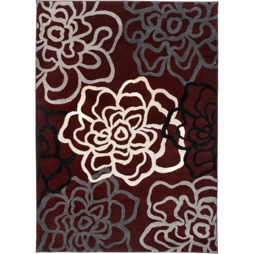  Rugshop Contemporary Modern Floral Flowers Area Rug, 5 3 x 7 3, Gray