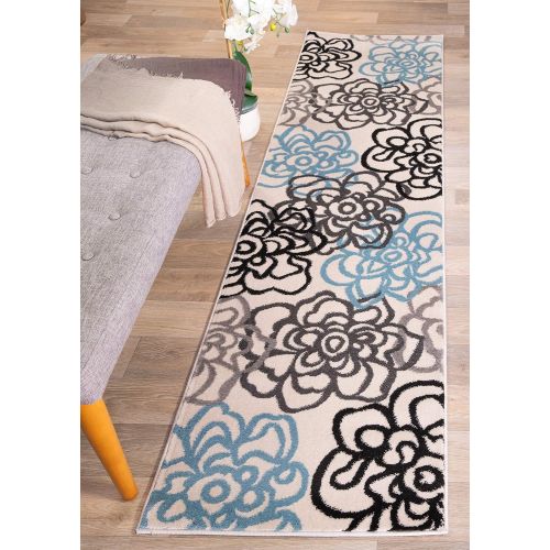  Rugshop Contemporary Modern Floral Flowers Area Rug, 5 3 x 7 3, Gray