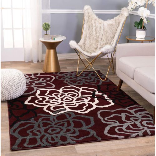  Rugshop Contemporary Modern Floral Flowers Area Rug, 5 3 x 7 3, Gray