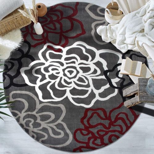  Rugshop Contemporary Modern Floral Flowers Area Rug, 5 3 x 7 3, Gray