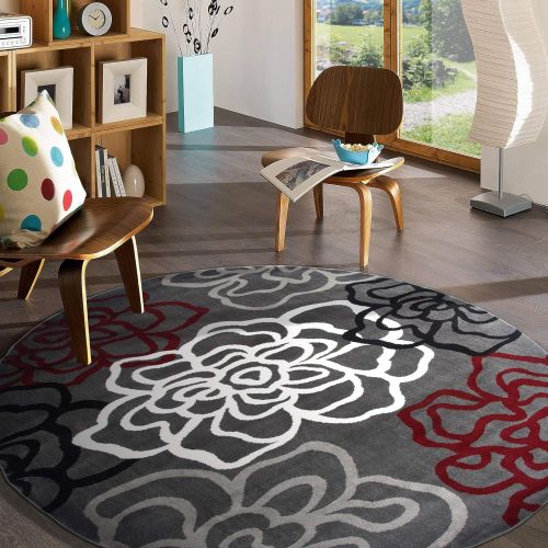  Rugshop Contemporary Modern Floral Flowers Area Rug, 5 3 x 7 3, Gray