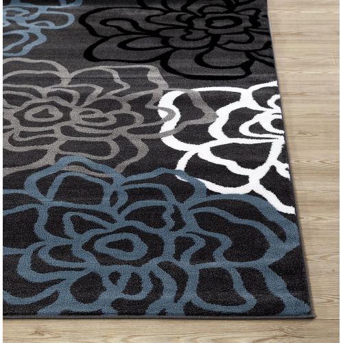  Rugshop Contemporary Modern Floral Flowers Area Rug, 5 3 x 7 3, Gray