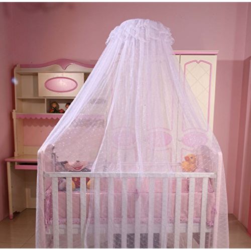  RuiHome Baby Mosquito Net Nursery Crib Bed Hanging Dome Canopy Mesh Insect Netting with Stand, White