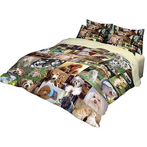  RuiHome 3-Piece Students Dorm Bed Duvet Cover Set 205 Thread Count Soft Polyester Boys Girls Home Bedding Collection - Twin Size, Dog Family Pattern Design