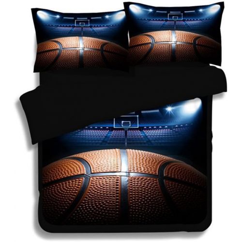  RuiHome 3D Fire Basketball Print 4 Pieces Duvet Cover Sets for Teen Children Boys Dorm Bedroom Full Size