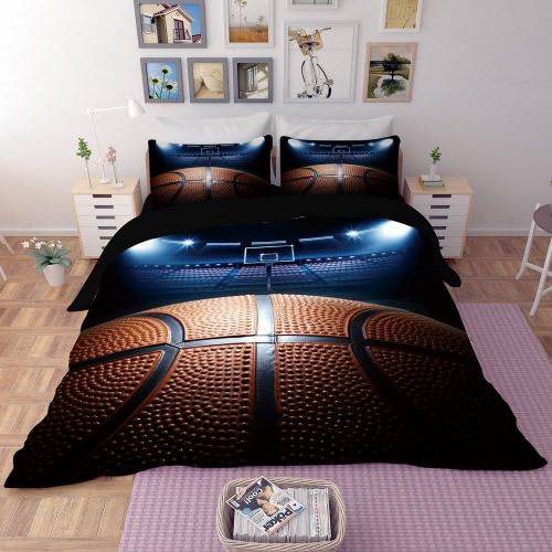  RuiHome 3D Fire Basketball Print 4 Pieces Duvet Cover Sets for Teen Children Boys Dorm Bedroom Full Size